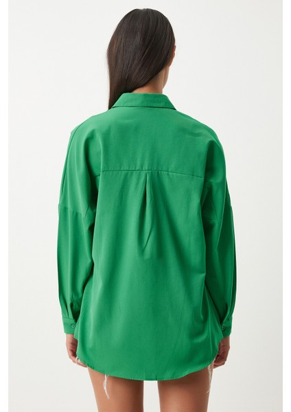Oversize Basic Gömlek LDD0003 CANLI YEŞİL indirimleri
