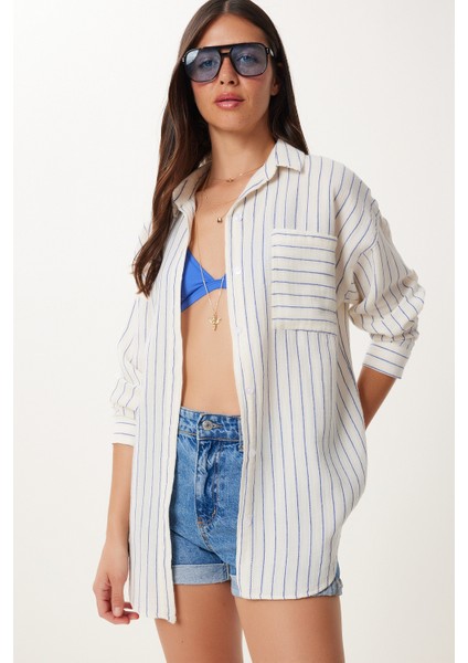 Çizgili Oversize Müslin Gömlek
