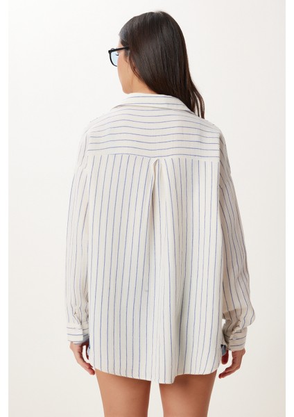 Çizgili Oversize Müslin Gömlek