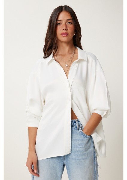 Oversize Saten Dokuma Gömlek