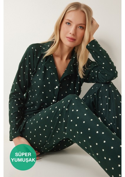 Desenli Gömlek Pantolon Örme Pijama Takımı