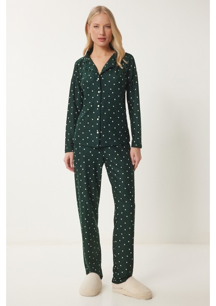 Desenli Gömlek Pantolon Örme Pijama Takımı