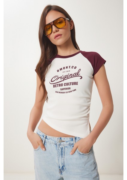 Kontrast Renkli Baskılı Örme T-Shirt