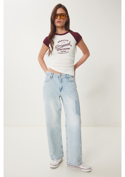 Kontrast Renkli Baskılı Örme T-Shirt modelleri
