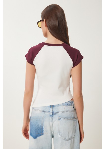 Kontrast Renkli Baskılı Örme T-Shirt