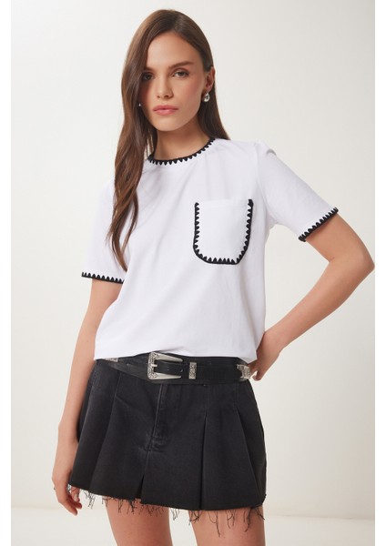 Kontrast Şertili Örme T-Shirt