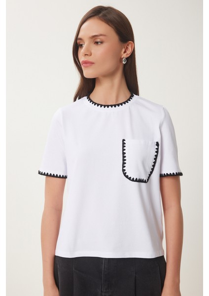 Kontrast Şertili Örme T-Shirt modelleri