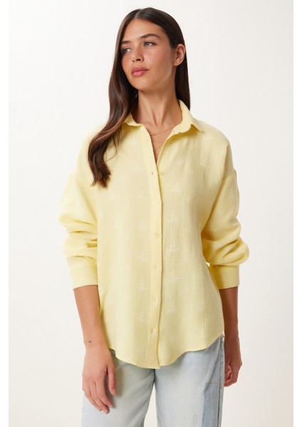 Kabartma Dokulu Müslin Gömlek LDP0062 SARI fiyatları