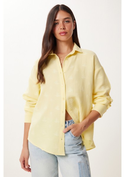 Kabartma Dokulu Müslin Gömlek LDP0062 SARI modelleri