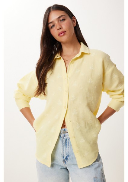 Kabartma Dokulu Müslin Gömlek LDP0062 SARI fırsatları