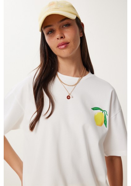 Limon Baskılı Pamuklu Örme T-Shirt indirimleri