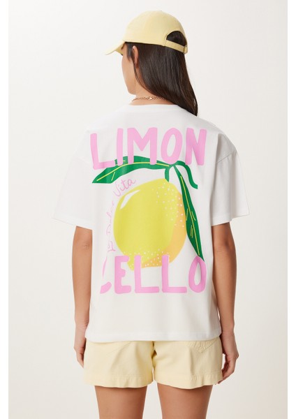 Limon Baskılı Pamuklu Örme T-Shirt