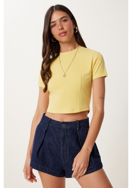 Basic Crop Esnek Örme T-Shirt