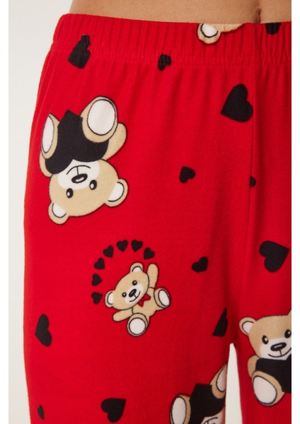 Ayıcık Desenli Gömlek Pantolon Örme Pijama Takımı