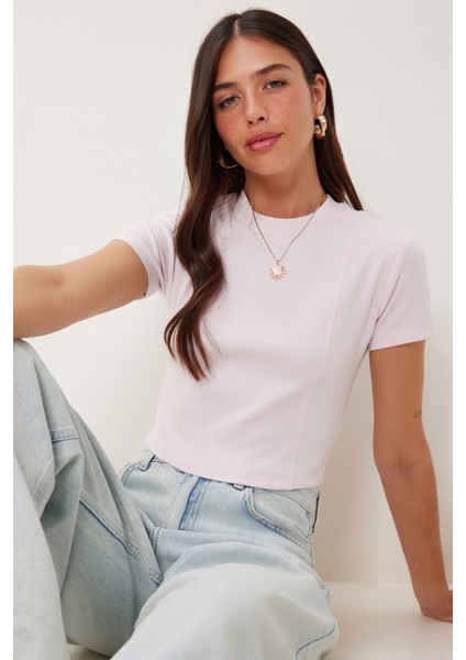 Basic Crop Esnek Örme T-Shirt