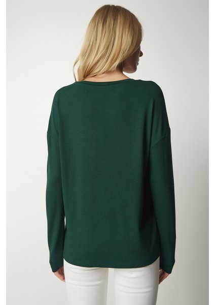 V Yaka Triko Bluz LUB0047 ZÜMRÜT YEŞİLİ indirimleri