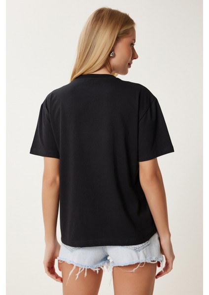 Boncuk Detaylı Baskılı Örme T-Shirt