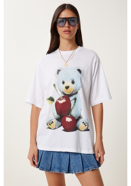 Ayıcık Baskılı Pamuklu Örme T-Shirt