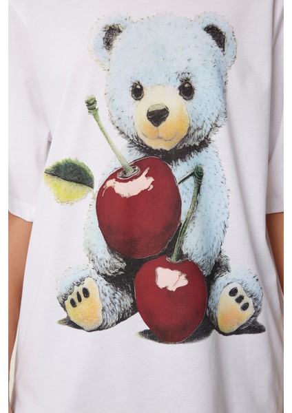 Ayıcık Baskılı Pamuklu Örme T-Shirt fırsatları