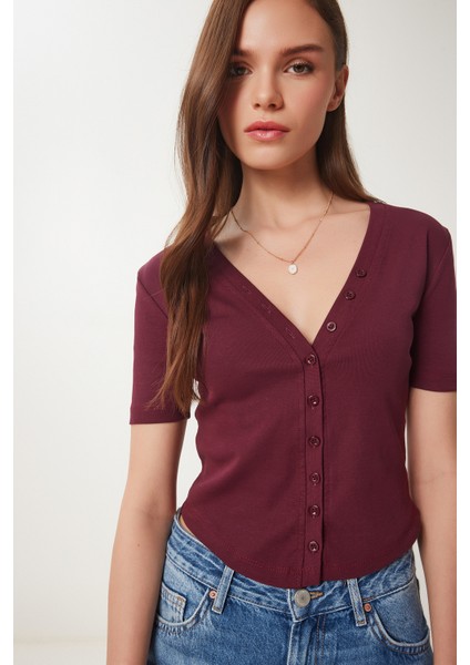 Düğmeli Basic Örme Bluz