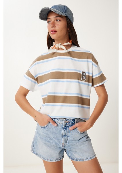 Çizgili Pamuklu Örme T-Shirt