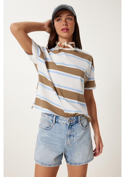 Çizgili Pamuklu Örme T-Shirt modelleri