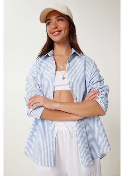 Çizgili Oversize Dokuma Poplin Gömlek