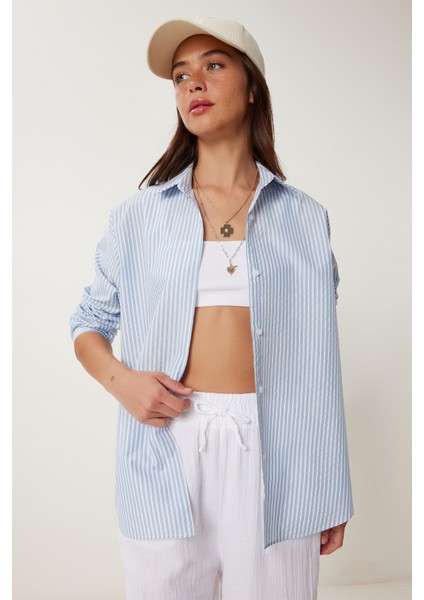 Çizgili Oversize Dokuma Poplin Gömlek