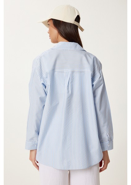 Çizgili Oversize Dokuma Poplin Gömlek