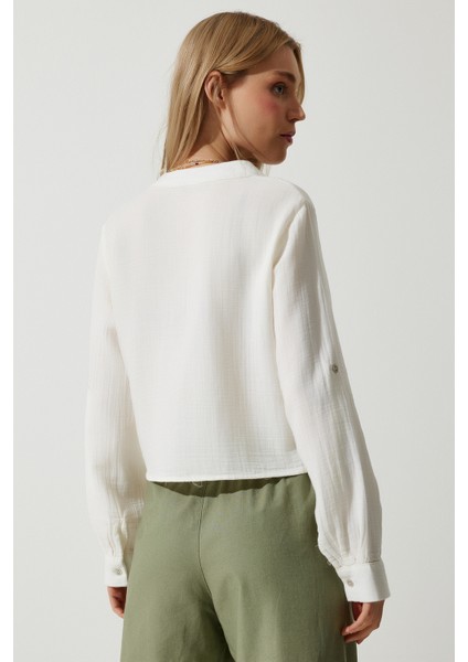 Hakim Yaka Premium Müslin Gömlek Bluz LRG0016 EKRU indirimleri