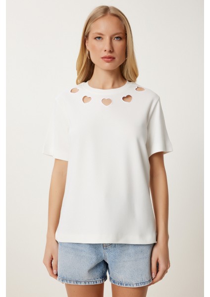 Cut Out Detaylı Pamuklu Örme T-Shirt modelleri