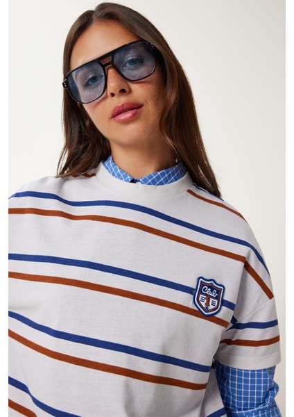 Çizgili Pamuklu Örme T-Shirt