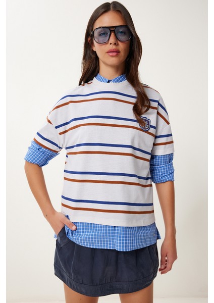 Çizgili Pamuklu Örme T-Shirt modelleri