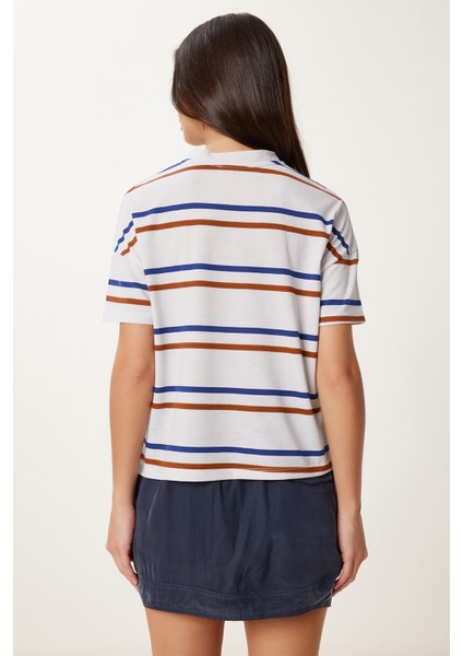 Çizgili Pamuklu Örme T-Shirt