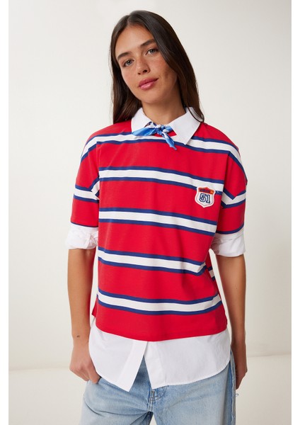 Çizgili Pamuklu Örme T-Shirt