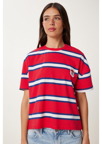 Çizgili Pamuklu Örme T-Shirt modelleri