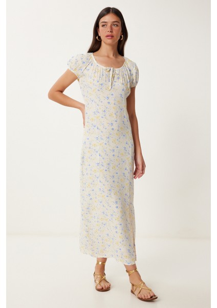 Çiçek Desenli Yazlık Viskon Elbise modelleri