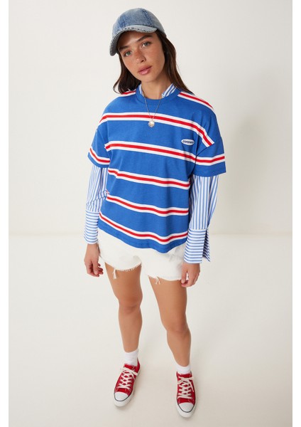 Çizgili Pamuklu Örme T-Shirt