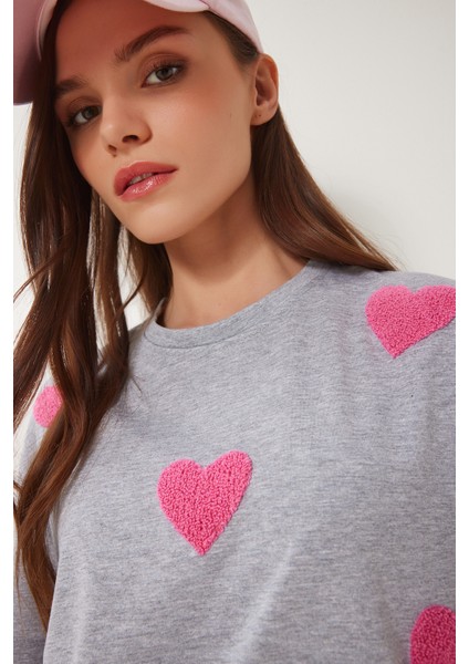 Kalp Dokulu Pamuklu Örme T-Shirt fiyatları