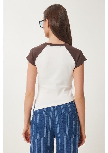 Kontrast Renkli Baskılı Örme T-Shirt