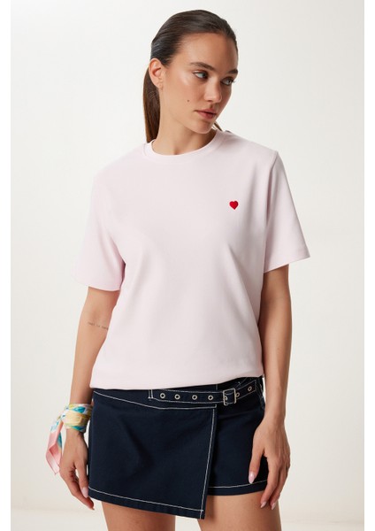 Kalp Nakışlı Pamuklu Örme T-Shirt fiyatları
