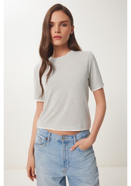Kontrast Şerit Detaylı Örme T-Shirt fırsatları