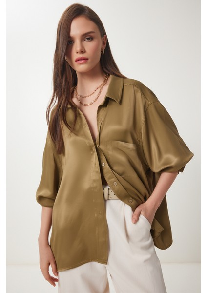 Oversize Saten Dokuma Gömlek