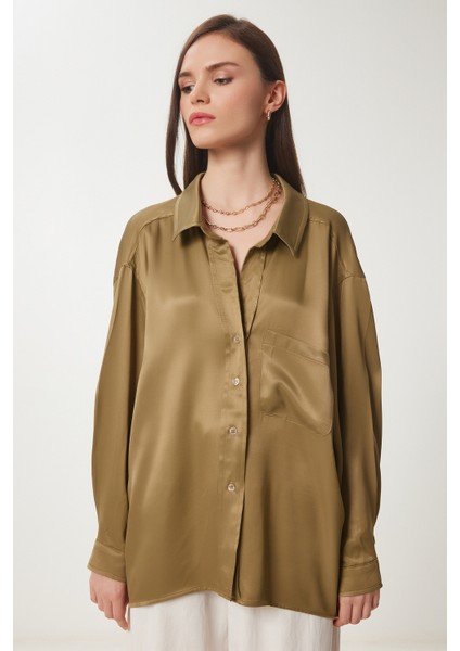 Oversize Saten Dokuma Gömlek