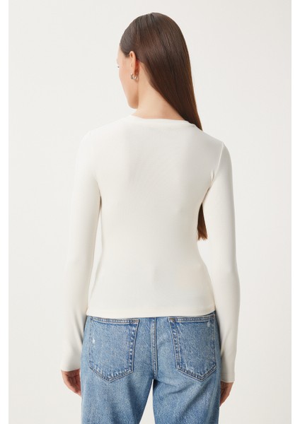 2' Li Paket Bisiklet Yaka Parmak Geçmeli Basic Örme Bluz Ekru Zümrüt Yeşili LCR0011 indirimleri