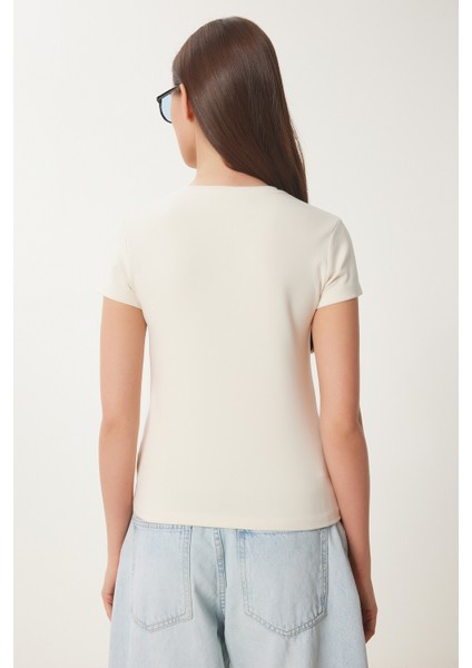 Kalp Baskılı Taşlı Örme T-Shirt indirimleri