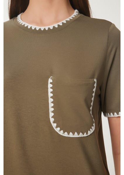 Kontrast Şertili Örme T-Shirt modelleri