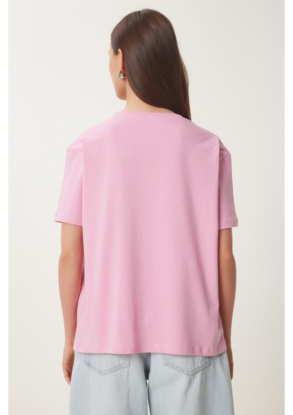 Işıltılı Kalp Aksesuarlı Pamuklu Örme T-Shirt