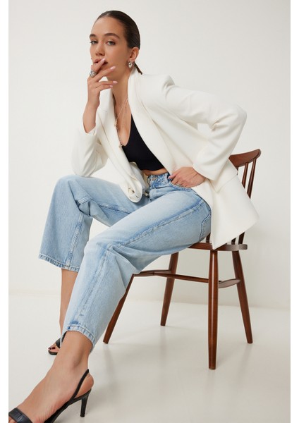Kontrast Düğmeli Oversize Mevsimlik Blazer Ceket