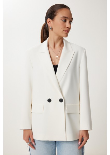 Kontrast Düğmeli Oversize Mevsimlik Blazer Ceket